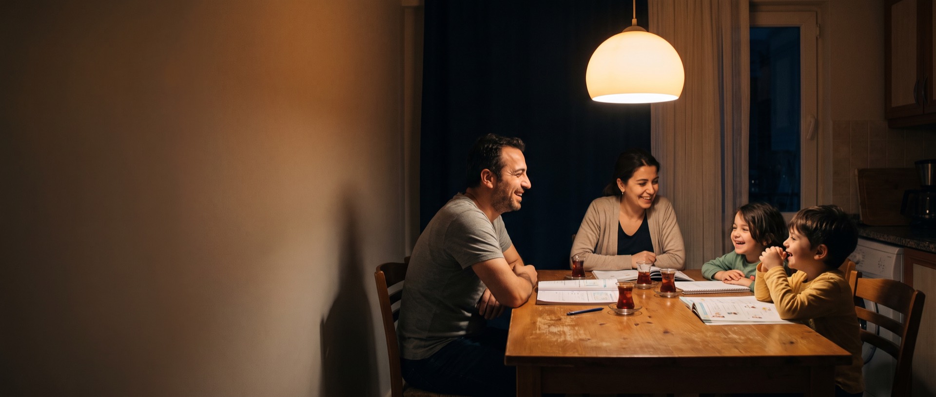 Akşam mutfak masasında bir aile
